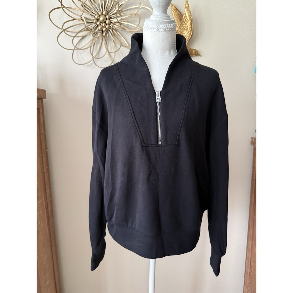 Varley Davidson Sweat L Black DoubleSoft Half Zip Pullover NWOT